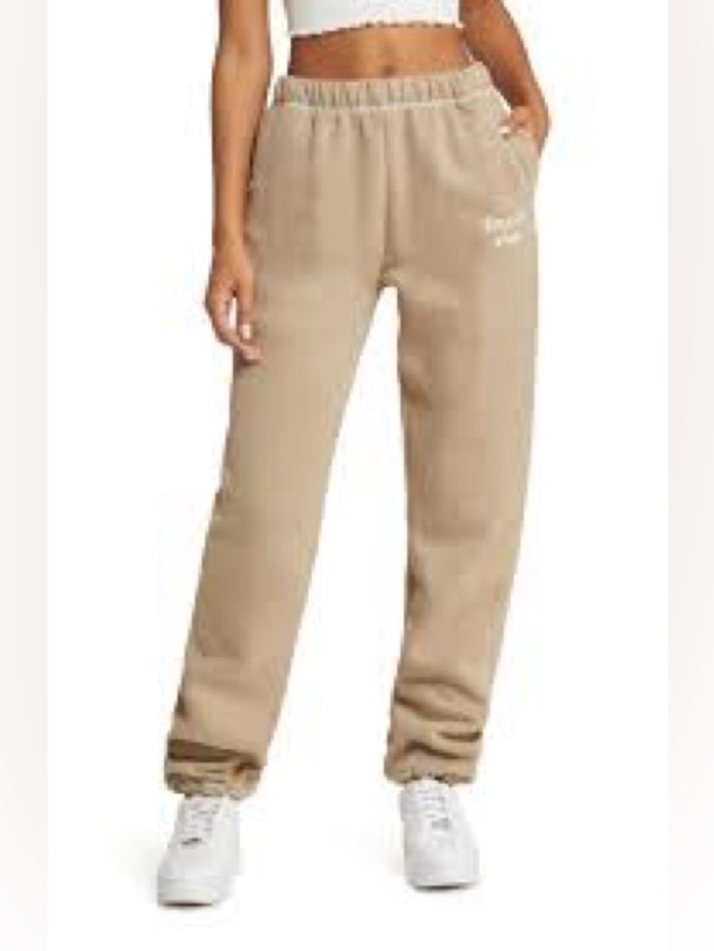 The Mayfair Group's Empathy Always Embroidered Sweatpants in tan Size Medium